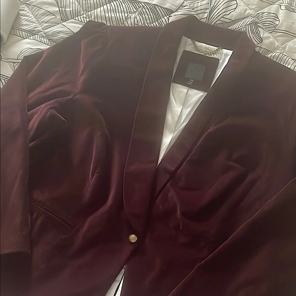 Elegant Burgundy Velvet Blazer - Picture 1 of 4